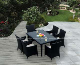 Outdoor Patio Wicker Furniture 7pc Modern Dining Set  