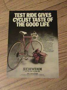 1987 SCHWINN BICYCLE ADVERTISEMENT RED BIKE AD BASKET  
