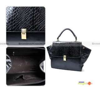   Vintage Crocodile Skin Pattern Handbag Shoulder Bag Black WBG706