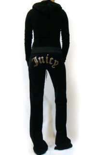 NWT Juicy Couture Bling Logo J Charm Black Soft Velour Hoodie Pant 