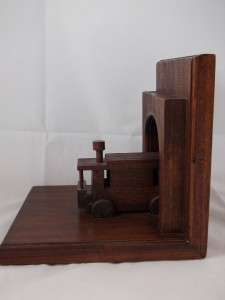   Locomotive Hand Carved Wooden Bookends Engine & Caboose Wood Book Ends