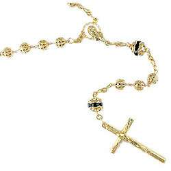 14k Goldplated Filigree Black Enamel Rosary Necklace (Mexico 