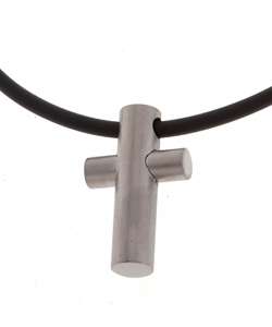 Stainless Steel and Black Cord Cross Pendant  