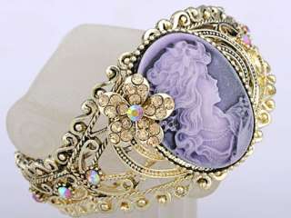 Cameo Amber Crystal Vintage Inspired Bangle Bracelet  