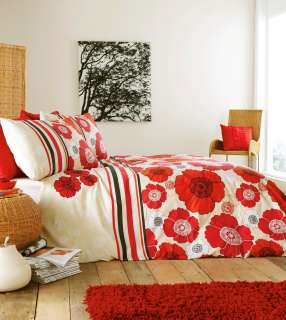 Red & Cream Floral Poppy Duvet Cover / Bed Set   Embroidered Bed Linen