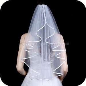 1T White Elbow Ribbon Edge Center Cascade Bridal Veil  