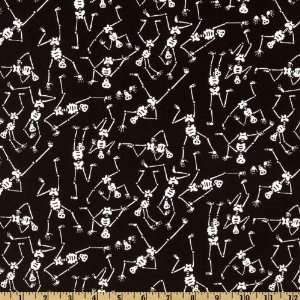  44 Wide Boo Bones Skeletons White/Black Fabric By The 