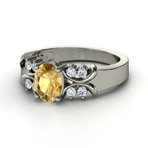   Gabrielle Ring, Oval Citrine 14K White Gold Ring with Diamond Jewelry