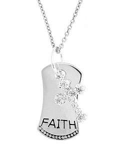 Sterling Silver CZ Cross and Faith Dog Tag Pendant  