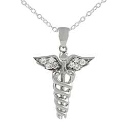 Sterling Silver Medical Symbol CZ Necklace  