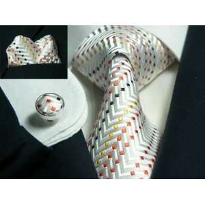  New Landisun DOT WHITE/ORANGE Tie Set Silk Woven Tie+ 