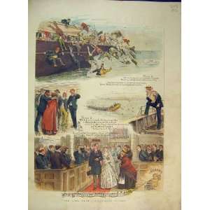  1889 Men Jumping Sea Boat Wedding Romance Telescope