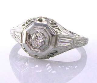 Art Deco Diamond Filigree 18K White Gold Vintage Engagement Estate 