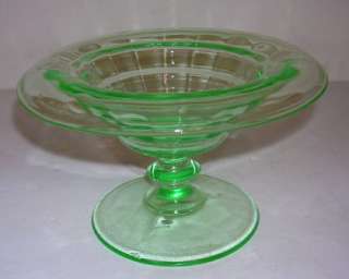 Green VASELINE Pressed Glass Compote Pedestal Bowl Dish  