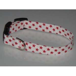  White Red Stars Dog Collar Medium 1 