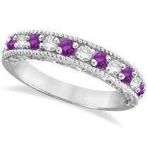 60ct Diamond & Purple Amethyst Band Filigree Statement Ring 14k 
