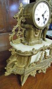 FIGURAL MARBLE MANTLE CLOCK, ORNATE, FRENCH ANTIQUE, *SALE PRICED TO 