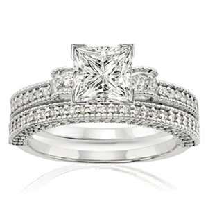  1.90 Ct Princess Cut Diamond Engagement Wedding Rings Set 