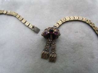 Antique Victorian Deco Gold Filled Book Chain Ruby Stone Necklace 