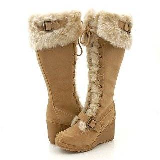  White Furry Wedge Winter Knee Boots Women   Vegan Friendly 