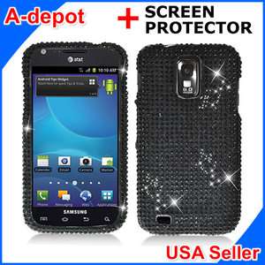 Samsung Galaxy S 2 II T989 T Mobile Black Bling Hard Case Cover+Screen 