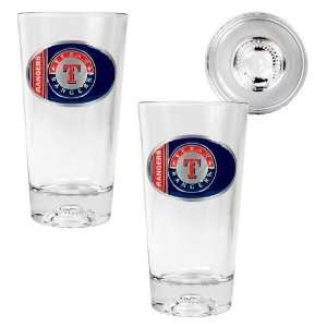 Texas Rangers 2pc Pint Ale Glass Set with Baseball Bottom   Oval Logo 