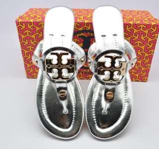 womens miller tory burch patent leather sandals silver sales  