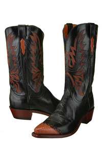 Lucchese Mens Buffalo/Lizard Cowboy Western Boot Black N1621.54 All 