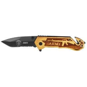   25 Rex Army Spring Assisted Rescue Knife   Wood