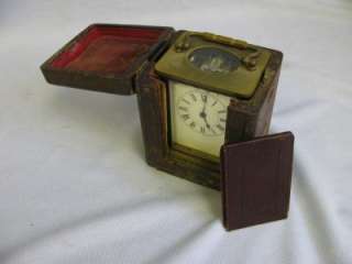 Small French Leather Cased Brass Carriage Clock ca.1900  