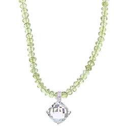 14k White Gold Green Amethyst and Peridot Necklace  