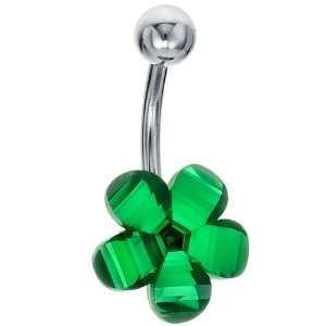 Emerald Green Blooming Faceted Gem Flower Belly Button 