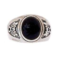 Oxidized Sterling Silver Mens Onyx Ring  