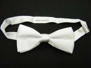 Adjustable Satin Bow Tie   White  