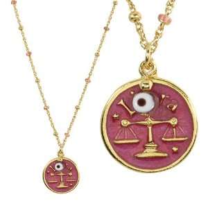  Libra Enamel Pendant Necklace with Beaded Chain Jewelry