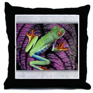    Throw Pillow Red Eyed Tree Frog on Purple Leaf 
