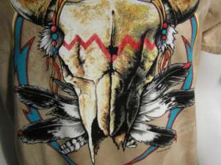 Vintage 90s Navajo Southwest Cow Skull Native American Indian Tee T 