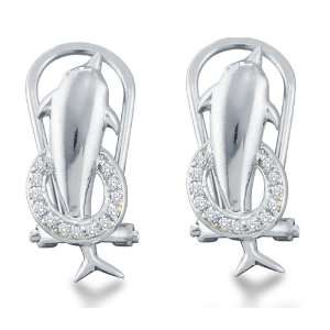   Gold Channel Set Round Diamond Dolphin Hoop Earrings   (.08 cttw