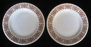 VTG Pyrex Tableware Corning Copper Filigree Milk Glass Dinner Plates 9 
