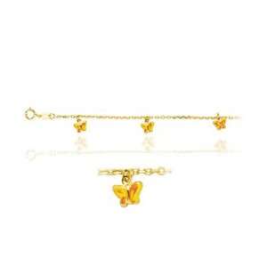  Childrens Butterfly Enamel Bracelet in 14K Yellow Gold 