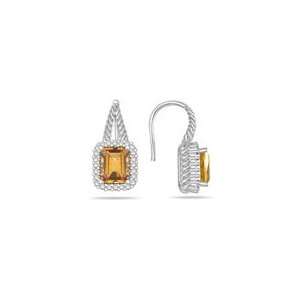  0.48 Cts Diamond & 2.18 Cts Citrine Cluster Earrings in 