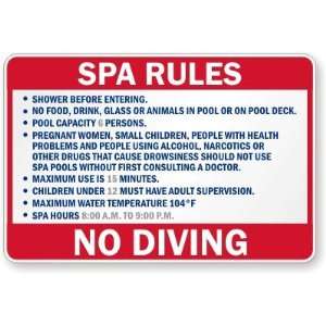  Spa Rules, Custom, No Diving Engineer Grade Sign, 36 x 24 