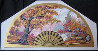 1930s French Art Deco Color Litho Fan Shaped Print  