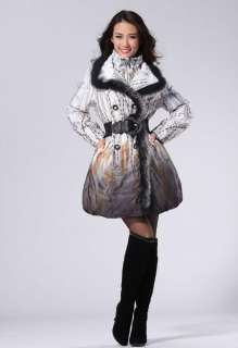 White Fox Fur Edge Lapel Neck Stylish New Fashion Long Outerwear Down 