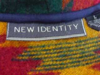 New Identity Indian Blanket Jacket L Wool Blend Jewel Colors  