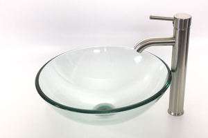   Tempered Glass Bath Vessel Sink & Brushed Nickel Faucet Drain Combo