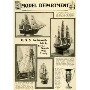  1927 Article Miniature Model U. S. S. Portsmouth Ship Fred 