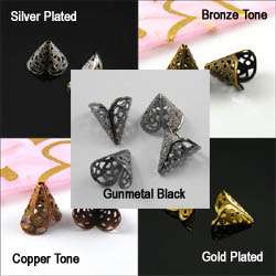 Bugle Bead End Cap Cone Gold&Silver Plt,Black,Bronze/Copper Tone 25Pc 