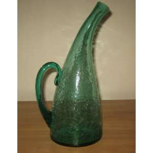  Vintage Blue Green Crackle Glass Bottle 
