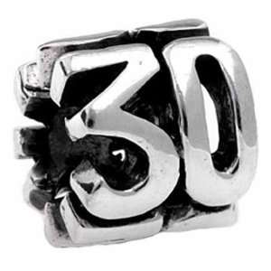   Sterling Silver Number 30 Thirty Bead Charm MS179 Silverado Jewelry